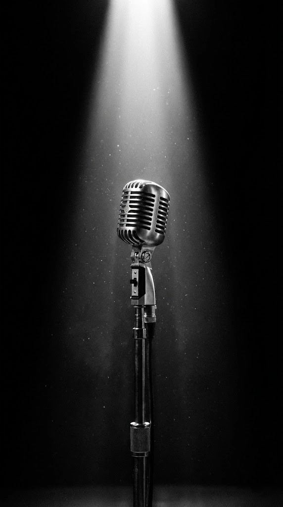 Profesjonalny mikrofon na scenie w świetle reflektorów